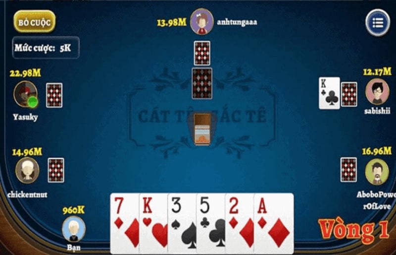 Mỗi ván cược Catte thường diễn ra với 6 vòng chơi